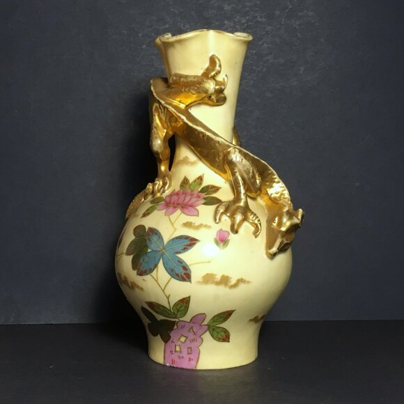Victoria Carlsbad Art Nouveau Dragon Vase Gold and Floral Accents Please Read - Picture 15 of 15